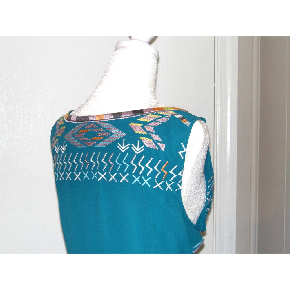 Sundance Teal Blue Embroidered Midi Dress - Picture 6 of 7